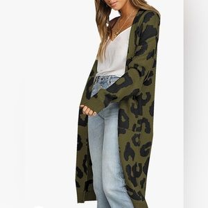 Animal print cardigan.